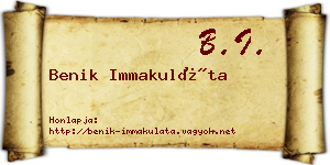 Benik Immakuláta névjegykártya